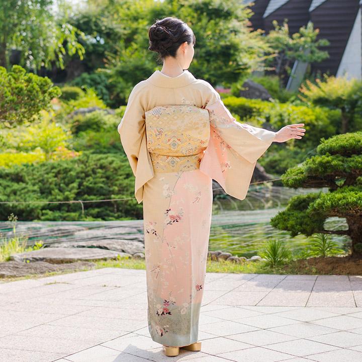 レンタル フルセット 高級正絹 訪問着 HO-MA603 薄い黄色 結婚式 入学