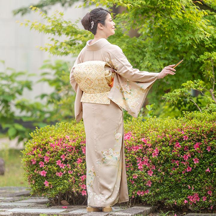 レンタル フルセット 高級正絹 訪問着 HO-MI087 桜色 夾竹桃 桜 結婚式