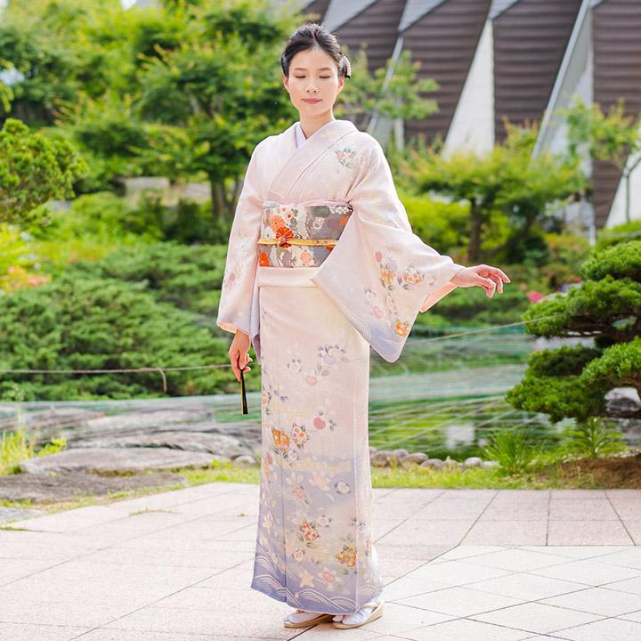 レンタル フルセット 高級正絹 訪問着 HO-MI101 桜色 橘 結婚式 入学式