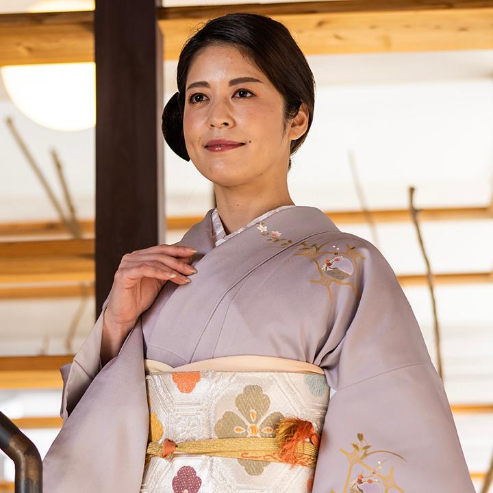 レンタル フルセット 高級正絹 訪問着 HO-MI222 銀灰色 格天井文 結婚