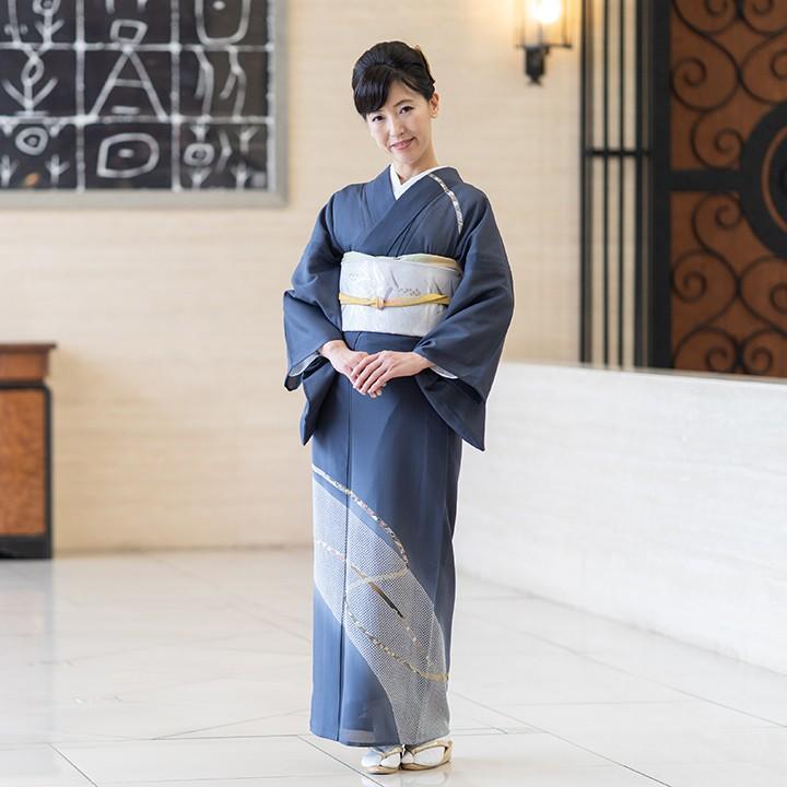 レンタル 夏用 絽 訪問着 フルセット 高級 ROHO-069 青墨 結婚式 列席