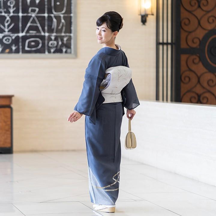 レンタル 夏用 絽 訪問着 フルセット 高級 ROHO-069 青墨 結婚式 列席