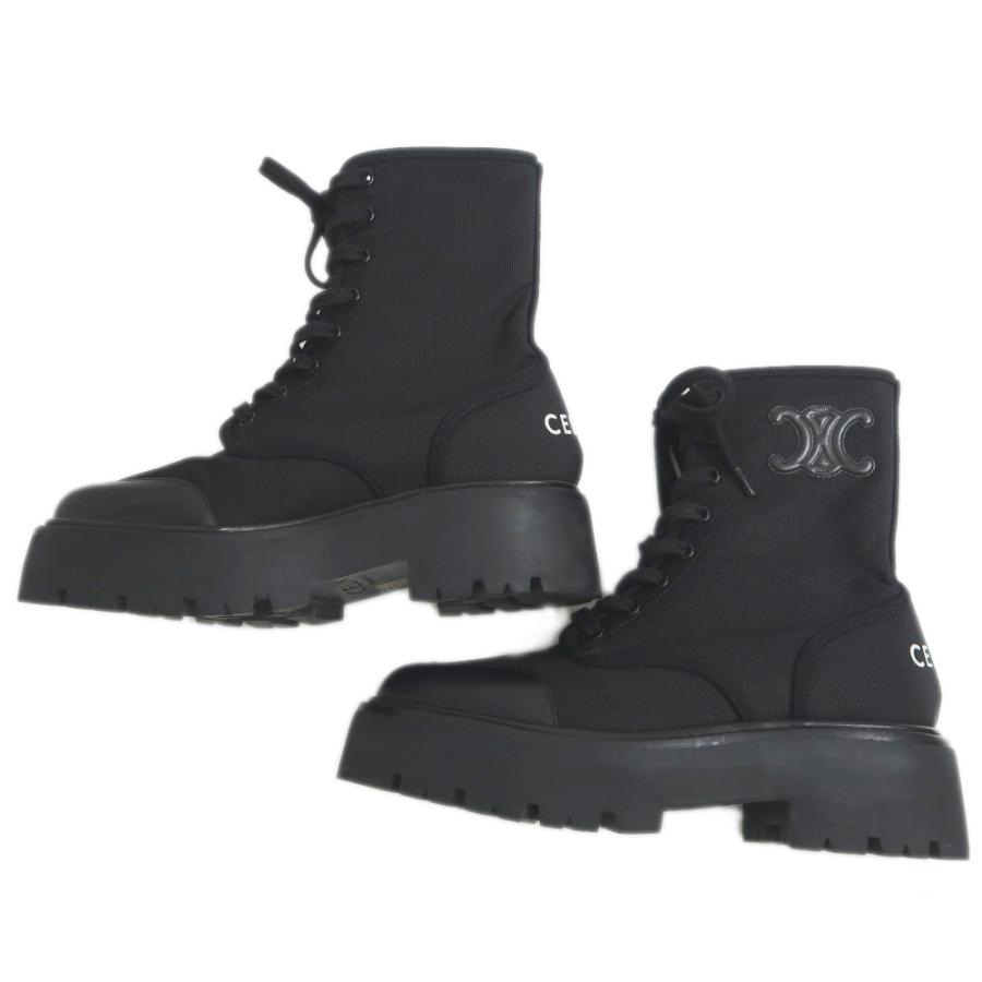 名東】セリーヌ バルキー レースアップブーツ サイズ38 黒 ブラック