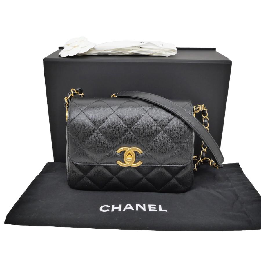 名東】シャネル ミニフラップバッグ キャビアスキン ブラック 黒色