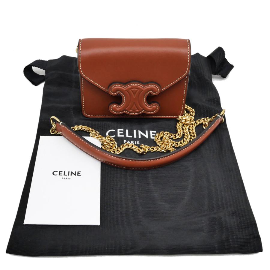 名東】セリーヌ トリオンフ チェーン付き カードホルダー 10J743DPV