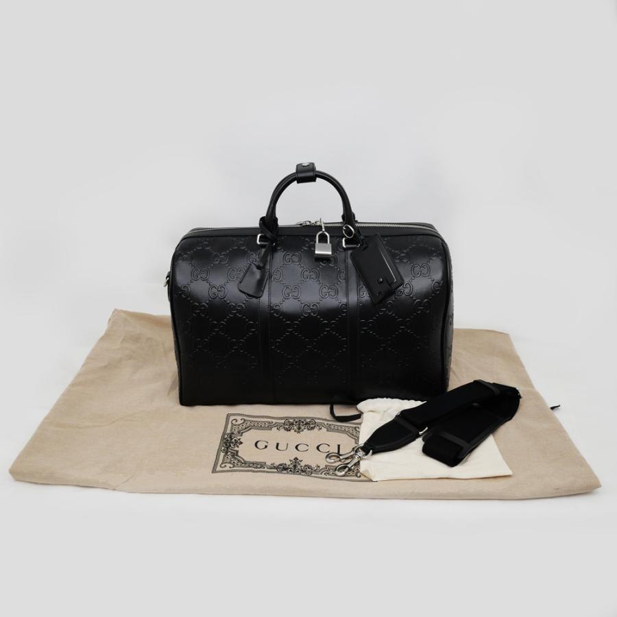 名東】グッチ GGエンボス ボストンバッグ ブラック 725282 520981