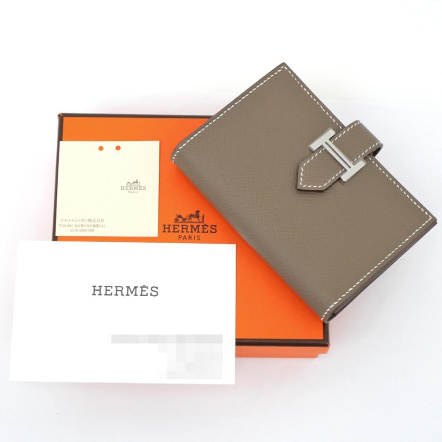 名東】エルメス ベアン カードケース エトゥープ シルバー金具 ヴォー