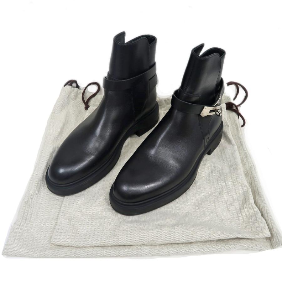 名東】エルメス ショートブーツ ジェフ 黒 シルバー金具 レザー