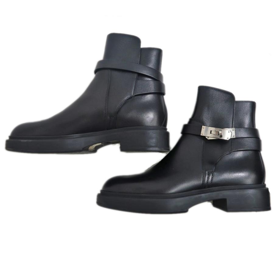 名東】エルメス ショートブーツ ジェフ 黒 シルバー金具 レザー