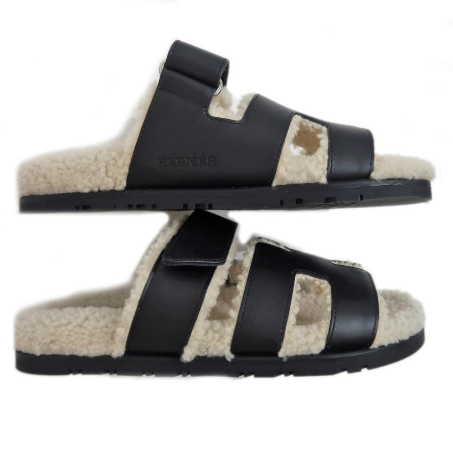 名東】エルメス シプレ サンダル サイズ37.5 レザー ブラック シープ