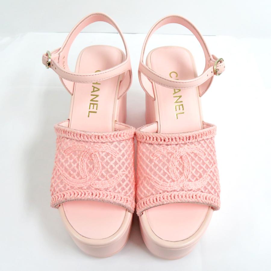 シャネル パール プラットフォーム ウェッジサンダル ヌードベージュ