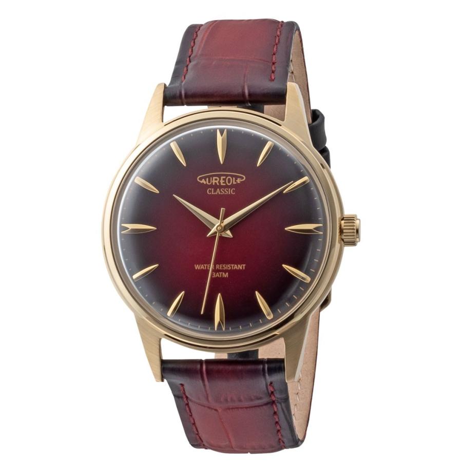 AUREOLE（オレオール）レトロ3針クォーツ メンズ腕時計 レッド SW-618M
