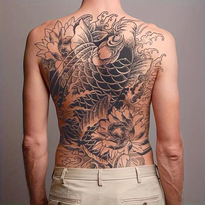 タトゥーシール 鯉 刺青シール 和柄 フェイクタトゥー 34cm×48cm 背中