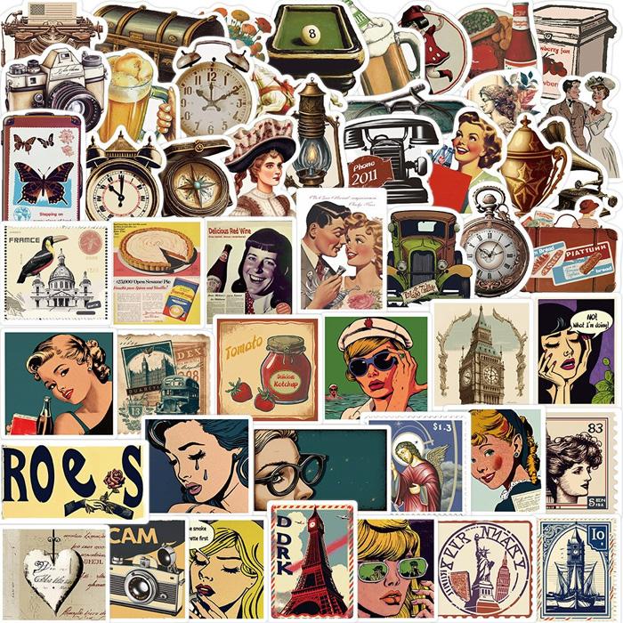 50枚 ステッカー ビンテージ レトロ アメリカン おしゃれ 防水 耐水