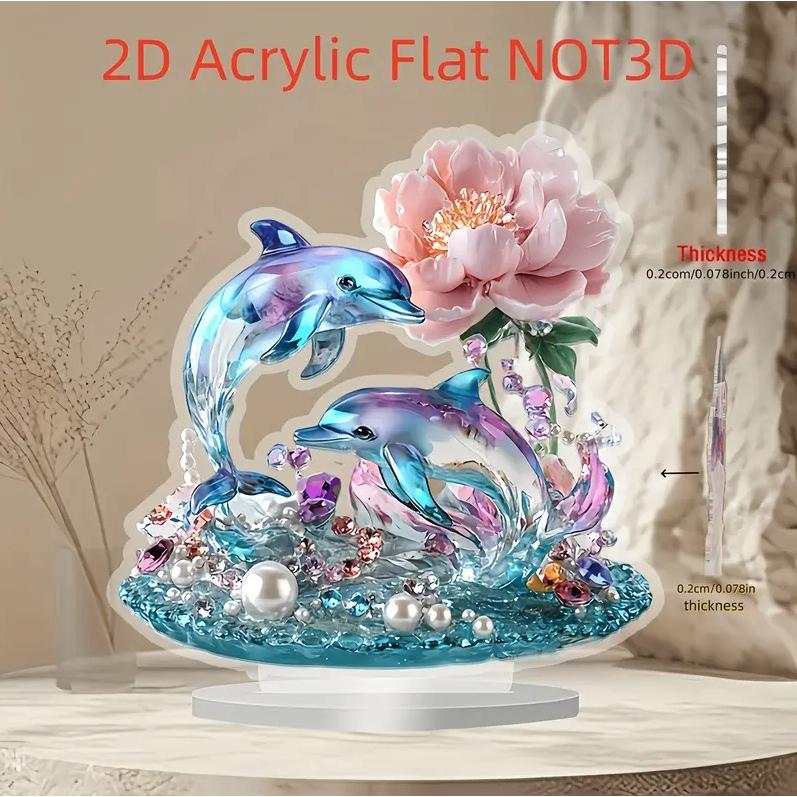 2D フラット アクリルスタンド イルカ 宝石プリント 置物 インテリア