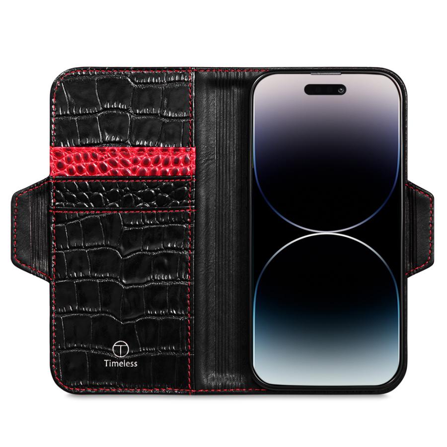 iPhone 14 iPhone14 ケース 手帳型 本革 クロコ 艶 黒 最高級 牛革