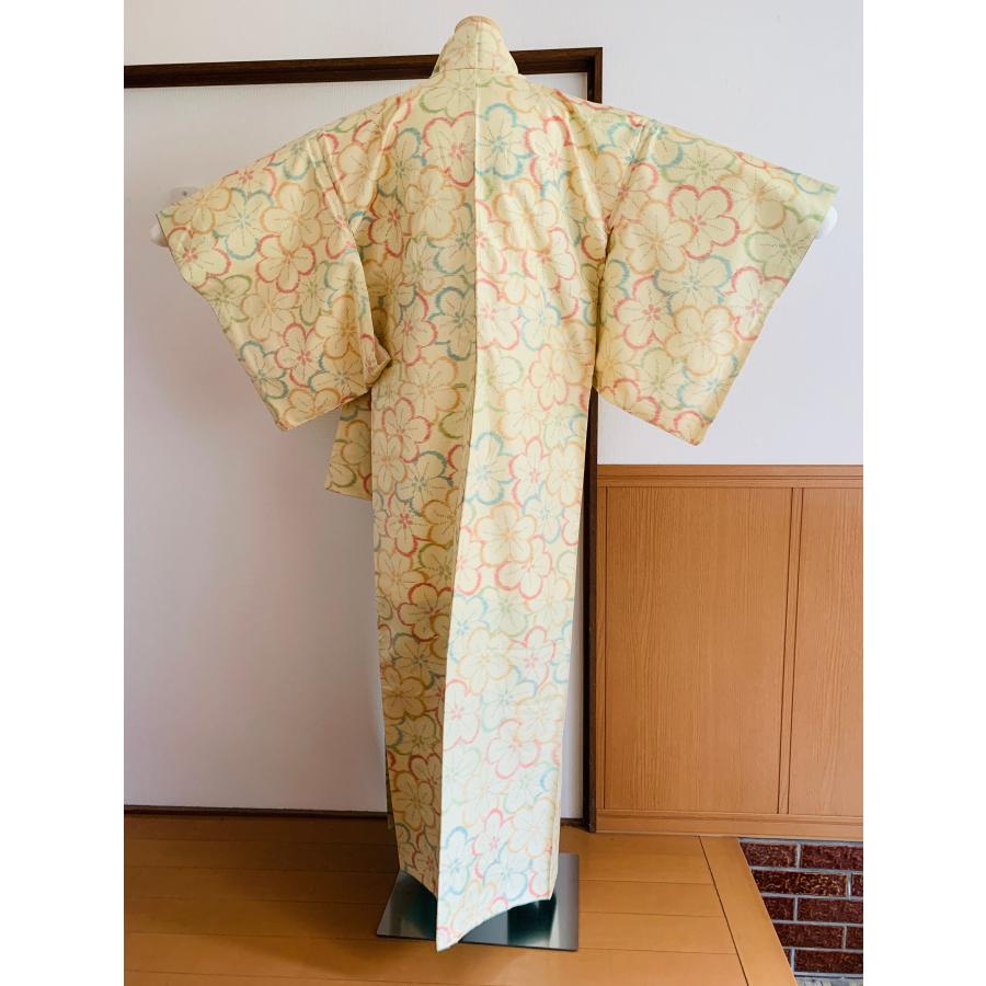着物 小紋 花柄 桜 黄色 イエロー 身丈約155cm 裄丈約66cm TCS着物 W25