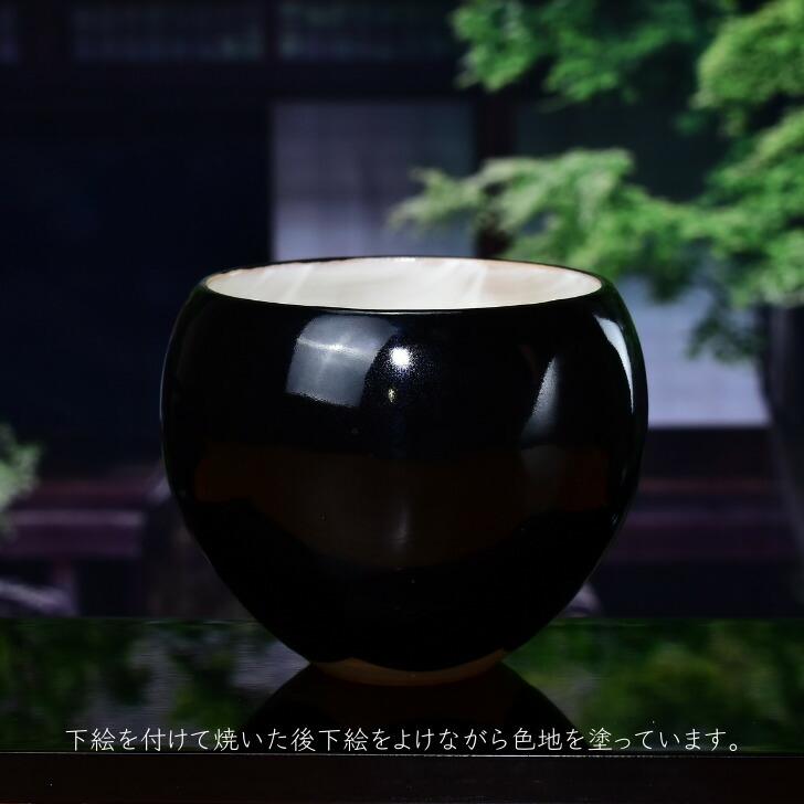 京焼 清水焼 陶あん 色絵付け 玉湯呑（黒地×椿） : 陶あんYahoo!店