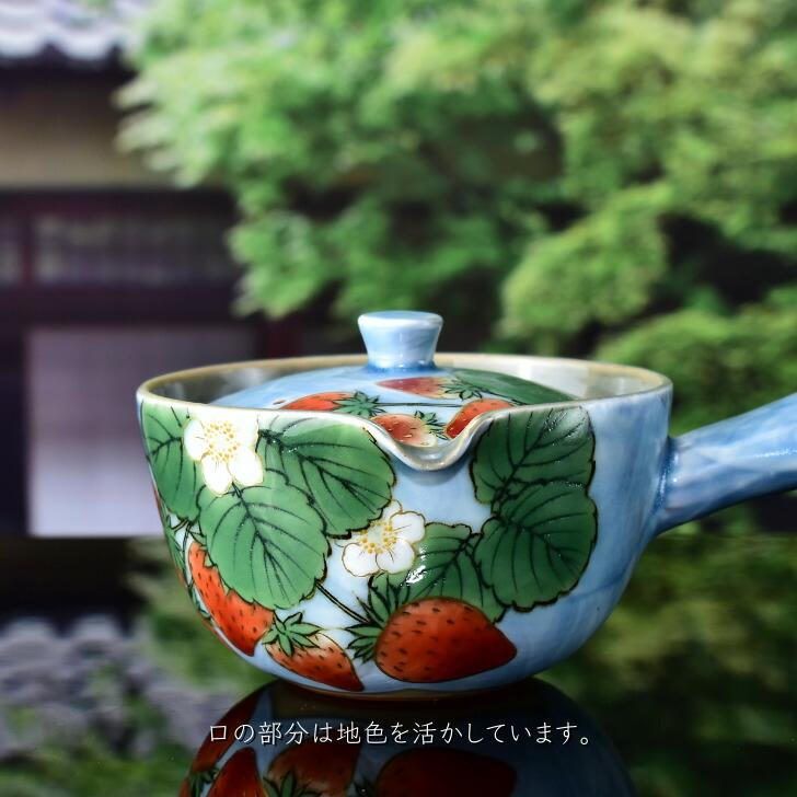 京焼 清水焼 陶あん 色絵付け 急須(水色地×苺) : 陶あんYahoo!店