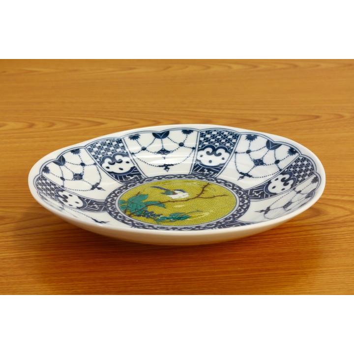 九谷焼 7.5号皿 染付瓔珞文吉田屋風 / 青郊窯 和食器 皿 盛皿 人気