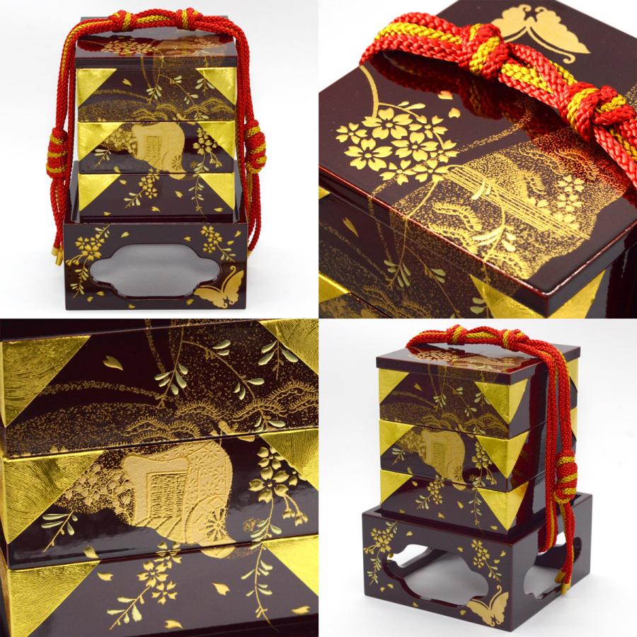 雛道具揃 30号6点セット 「ワインに桜・御所・蝶」（三宝/菱餅/高杯