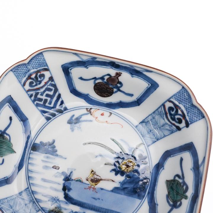 九谷焼 四方皿揃 染色桃花花鳥文 / 山本長左 【宮内庁御用窯】 5枚