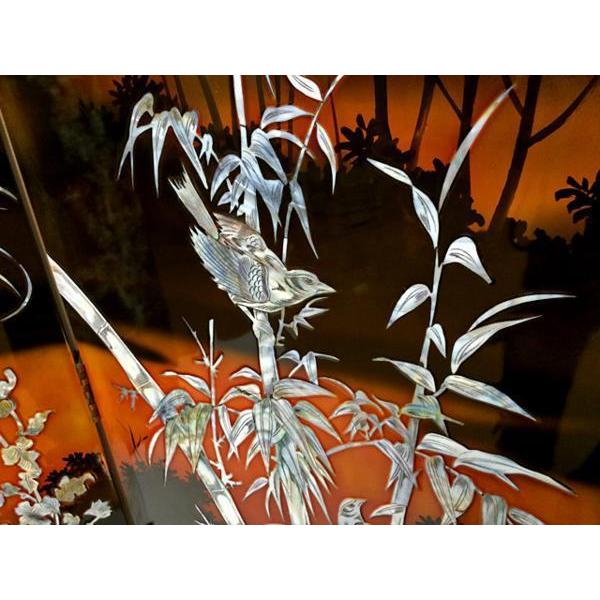 絵画 工芸品 漆 ◇ 屏風 花鳥螺鈿屏風 中国製 四曲一隻 漆芸