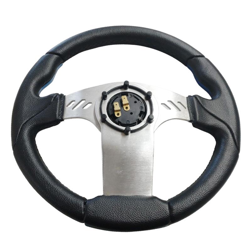 展示品未使用良品】PCD70mm規格 32cm 小径ステアリング 銀/青/黒(中心