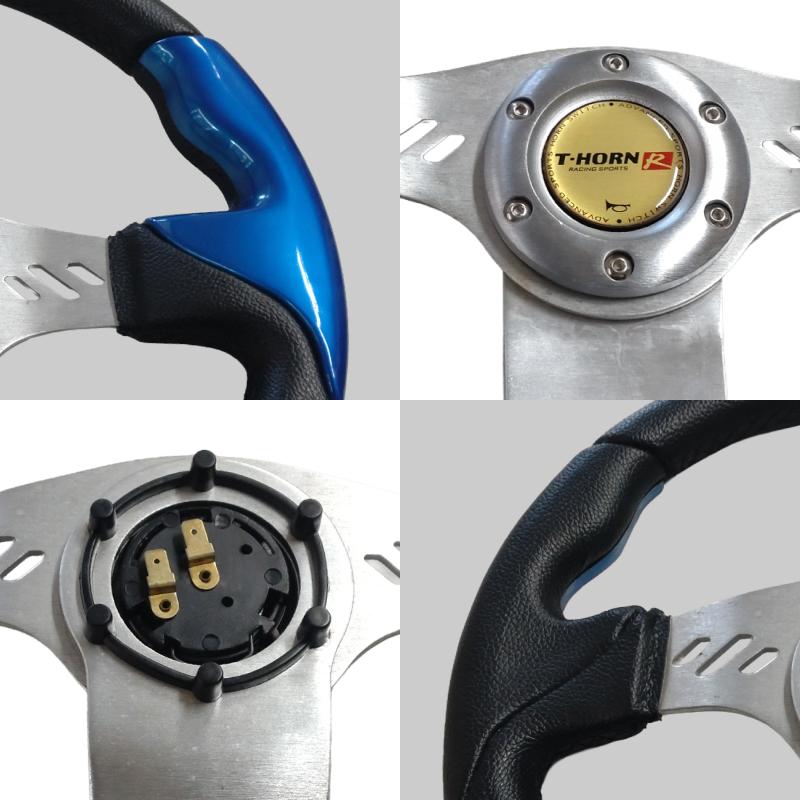 展示品未使用良品】PCD70mm規格 32cm 小径ステアリング 銀/青/黒(中心