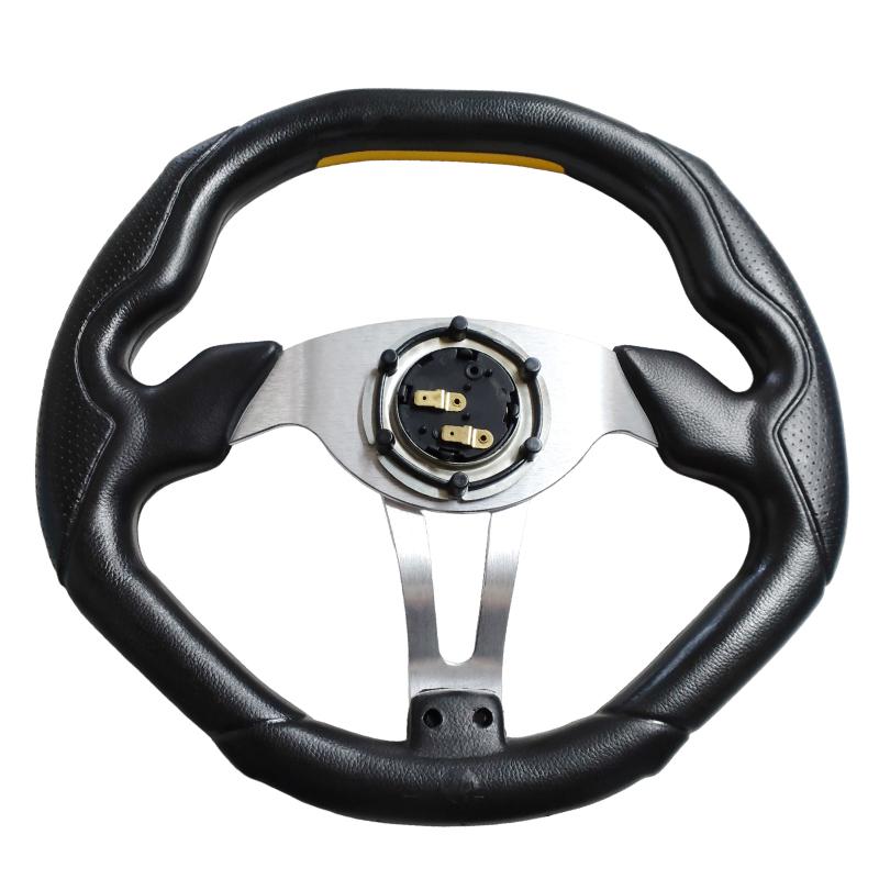 展示品良品特価！】PCD70mm規格 35.5×34cm 小径ステアリング 銀/黒/黄