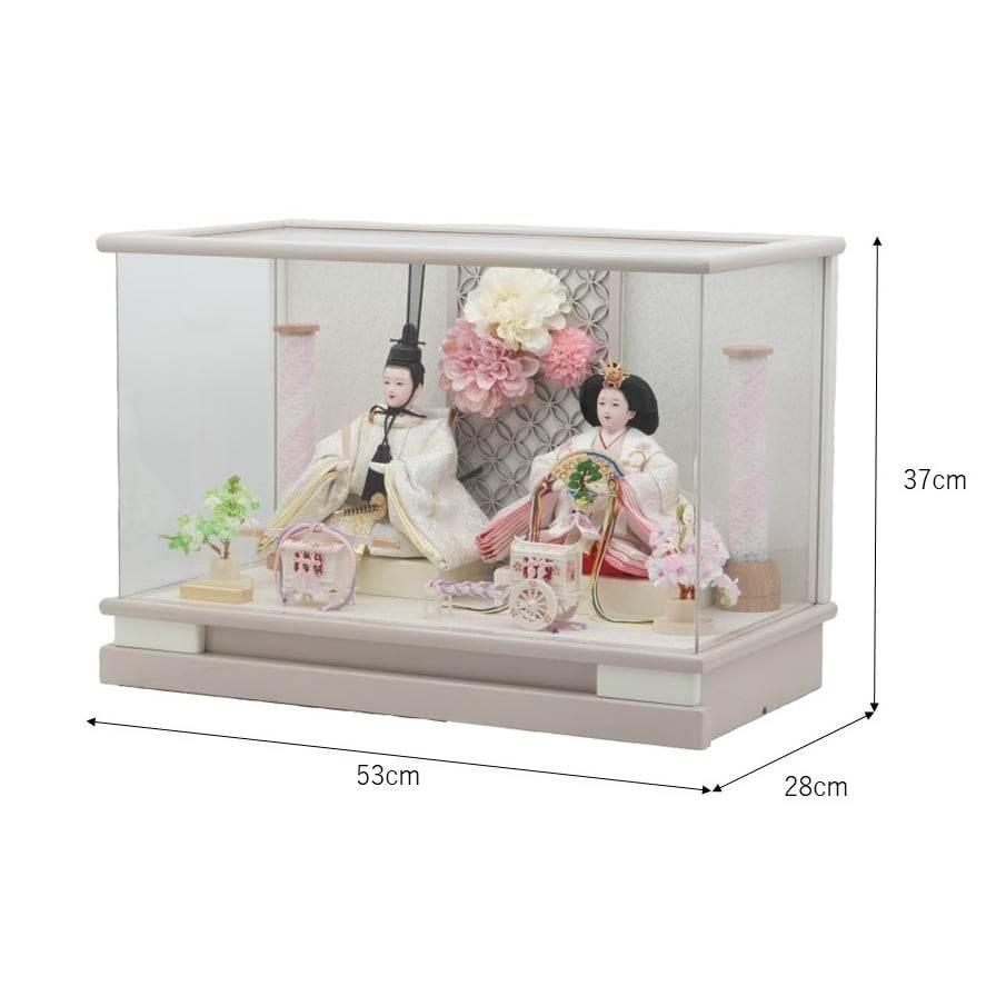 雛人形】ケース飾り 親王飾り「花飾りグレージュ パノラマアクリル