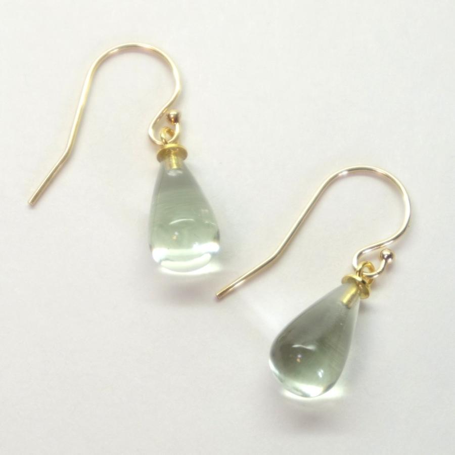 ピアス レディース 14KGF 天然石 グリーンクォーツ ドロップピアス