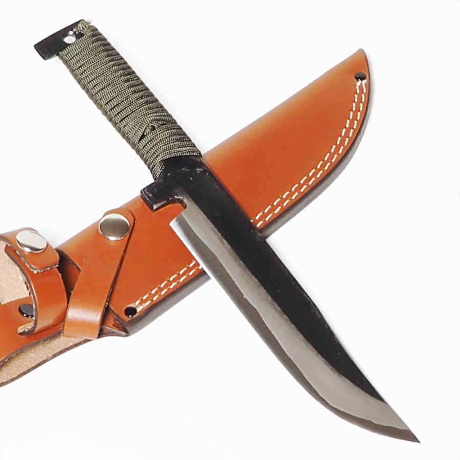 アウトドアナイフ ロープ巻き柄 刃長16cm 青紙 フルタング シース