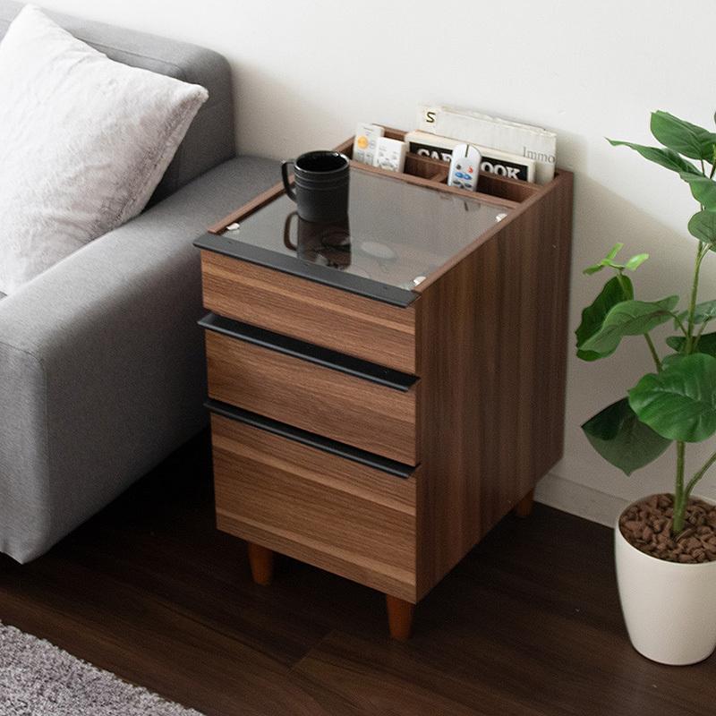 サイドテーブル 1台単品 ナイトテーブル ブラウン色 全2色 ガラス