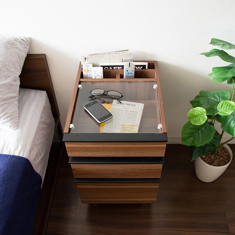 サイドテーブル 1台単品 ナイトテーブル ブラウン色 全2色 ガラス