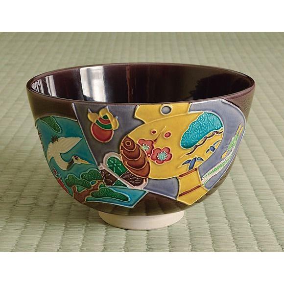 茶道具 抹茶茶碗 紫交趾 扇面（辰）、京都 中村翠嵐作 : 佐藤大観堂