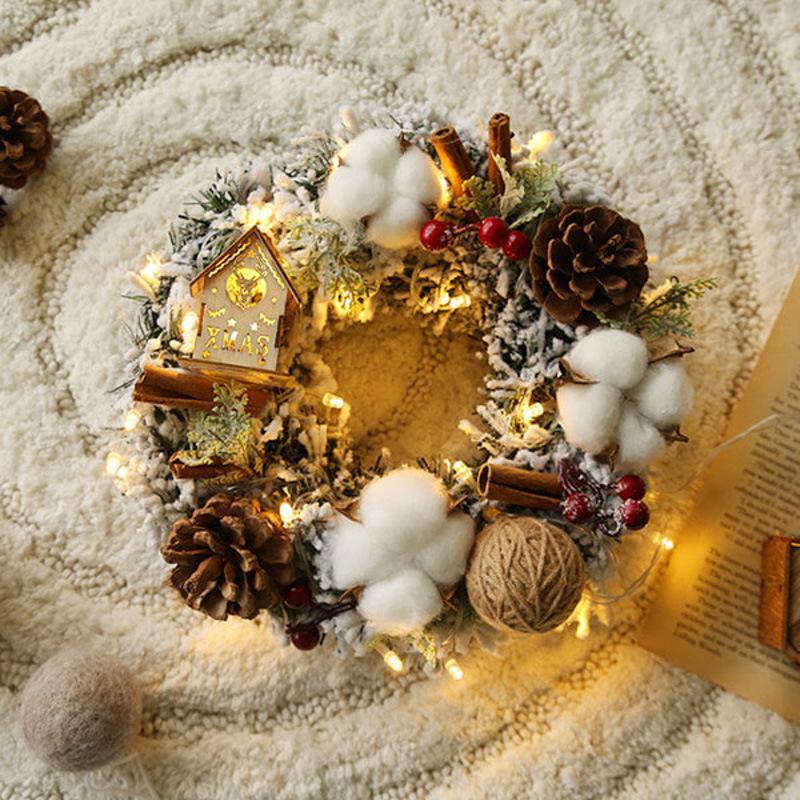 クリスマスリース ドライフラワー ウッドフラワー 30cm ギフトボックス