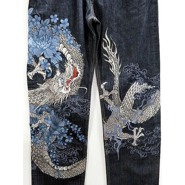 絡繰魂 粋 龍牡丹総刺繍デニムパンツ 和柄 カラクリ魂 : takafuku1915