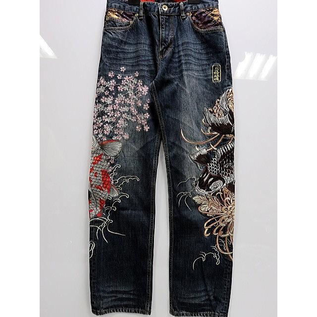 絡繰魂 粋 夫婦鯉刺繍デニムパンツ カラクリ魂 291282 : takafuku1915