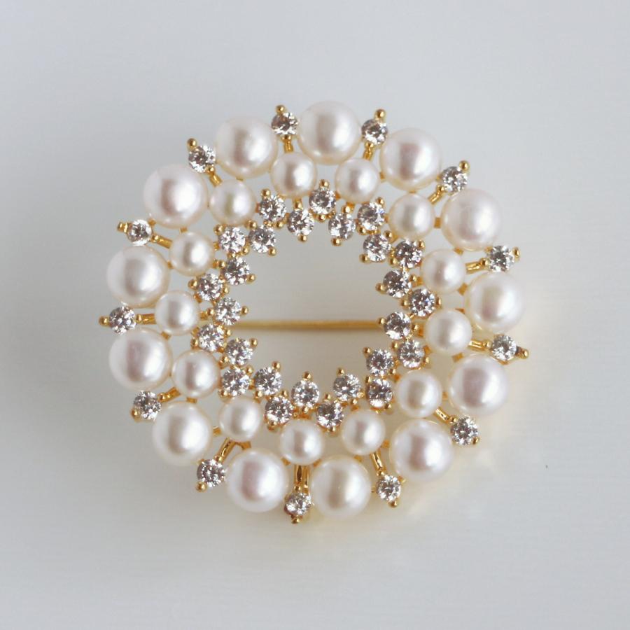 パール ブローチ 本真珠【淡水真珠専門店】26粒 4mm 6mm サークル