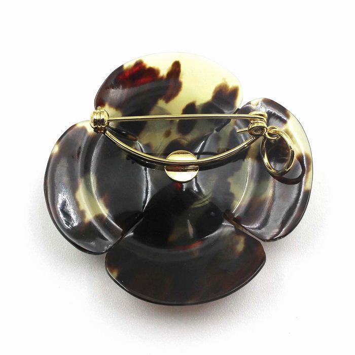 本べっ甲 花 ブローチ 縦55×横55ミリ (のし等ギフト対応無料）オニキス
