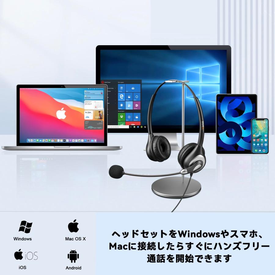 WantekヘッドセットUSB Type-C 両耳 ノイズキャンセリングマイク付きと