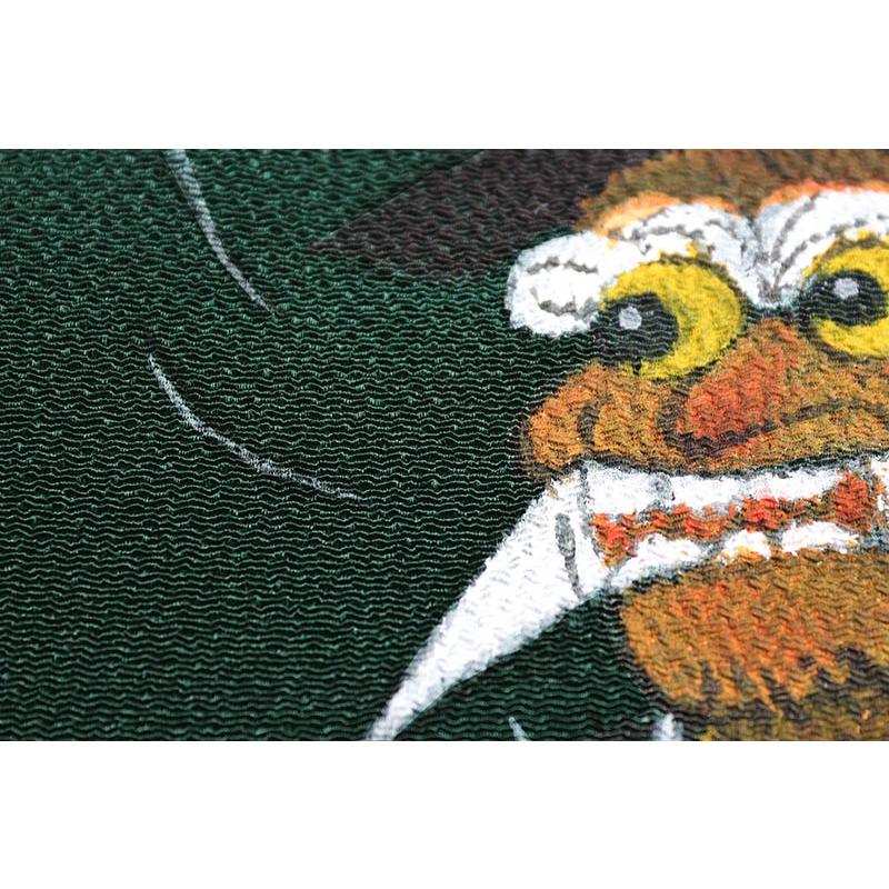 正絹 名古屋帯 大津絵 鬼の寒念佛 グリーン 手描き 染帯 紬 九寸帯 未
