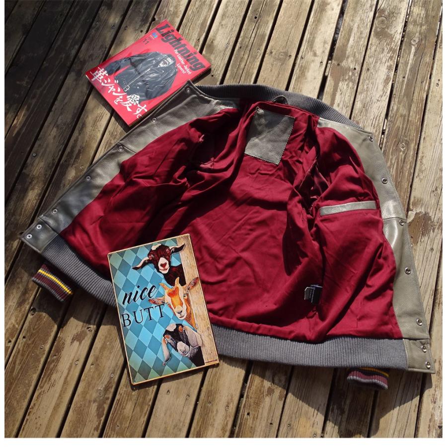 レザースタジャン 本革 スタジアムジャンパー スタジアムジャケット 革