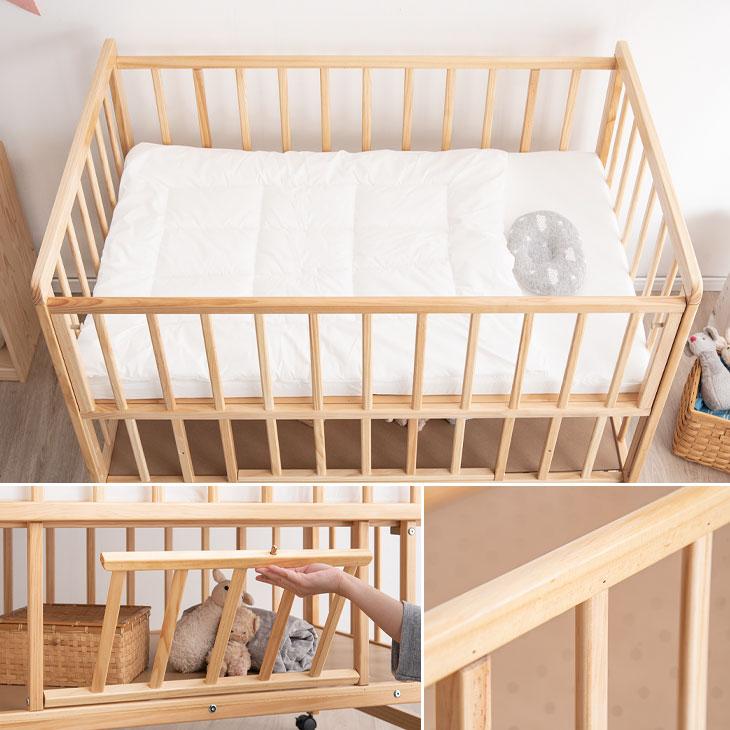タンスのゲン ベビーベッド 高さ3段階 ハイタイプ 棚付き 収納 木製
