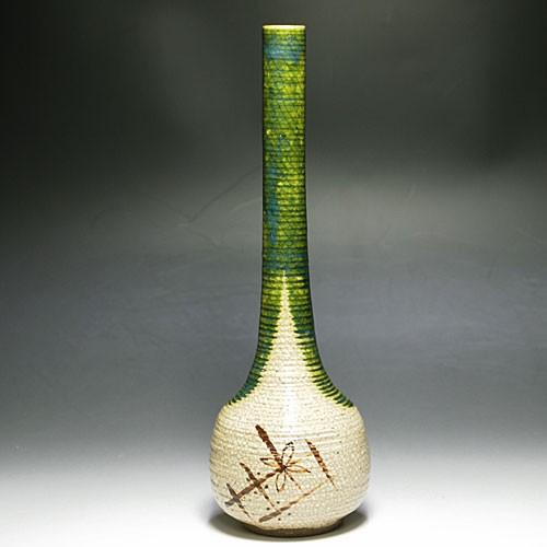 茶道具/花生） 瀬戸 赤津焼 織部下蕪花入 長谷元窯 加藤景陶作 紙箱