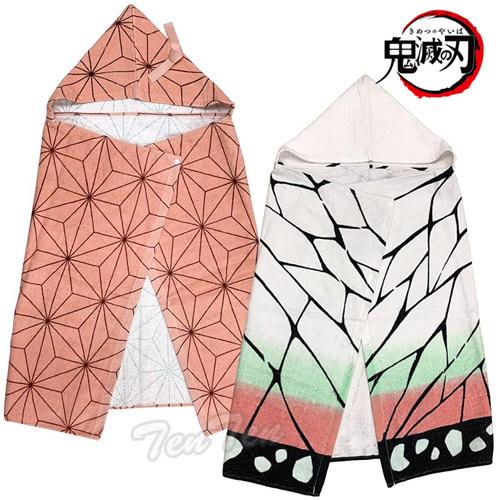 鬼滅の刃 フード付きバスタオル 竈門禰豆子 & 胡蝶しのぶ 2枚セット 約