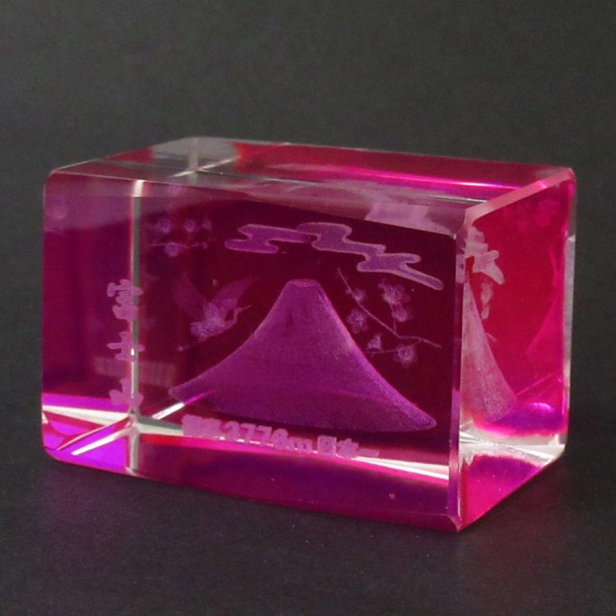 3Dクリスタル 富士山 鶴 ピンク スクエア型 ガラス オブジェ ペーパー