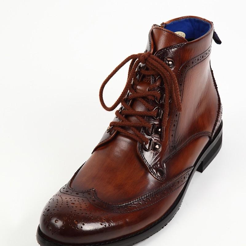 日本製 本革 メンズ ウィングチップ ブーツ . サイドジップ