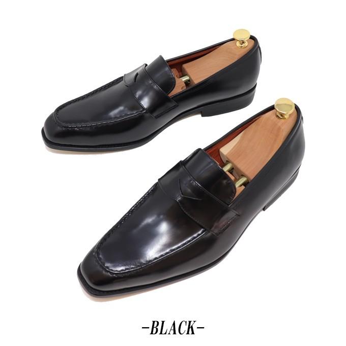 本革 メンズ スクエアトゥ ローファー スリッポン ハンドメイド